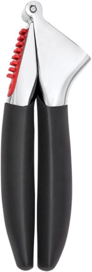 OXO Good Grips Garlic Press, Easy to squeeze & Self Cleaning Tool, Black | Garlic Crusher for Unpeeled Cloves, Soft Non-Slip Handle, Die-Cast Zinc for Durability, Built-in Cleaner, Dishwasher safe