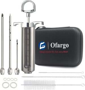 Ofargo Meat Injector Kit for Smoker with 3 Marinade Flavor BBQ Injector Syringe Needles, Injector Marinades for Meats, Turkey, Brisket; 2-oz; Paper and E-Book (PDF) User Manual Included