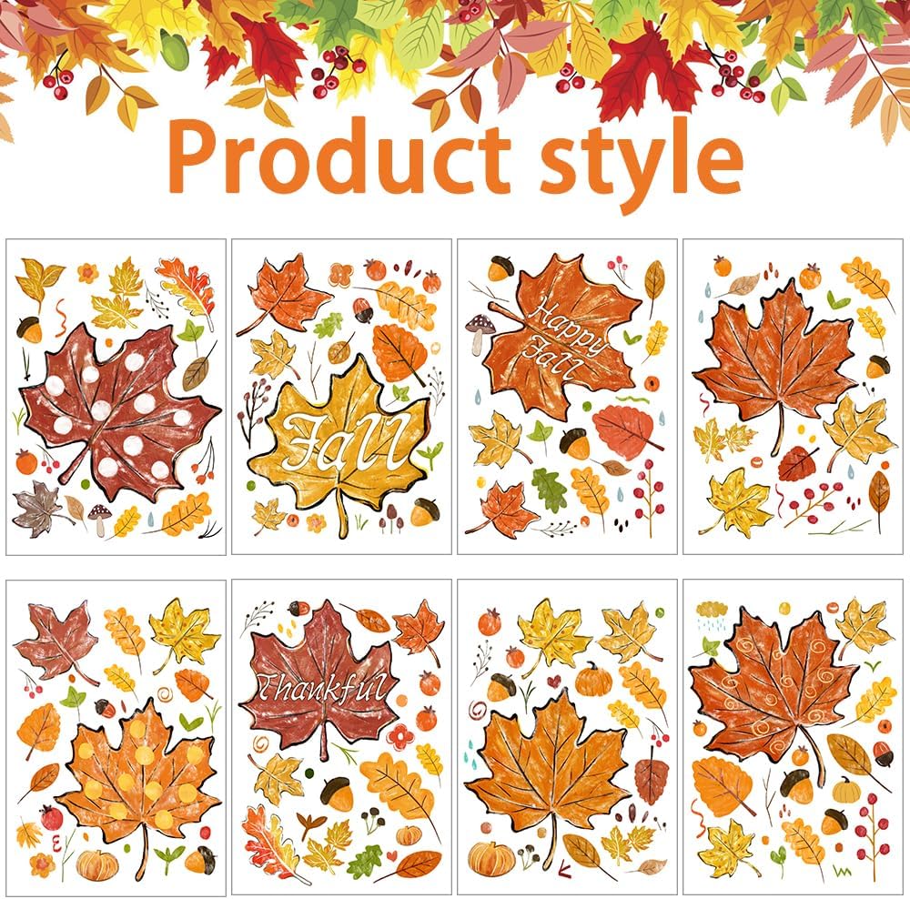 Oil Painting Fall Window Clings: Maple Leaves, Pine Cones for Thanksgiving Decor - Image 2