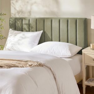 Hearth & Harbor Wall Mounted Queen Headboard Only, Bed Headboard Queen Size | Easy Assemble, Floating Peel & Stick, Upholstered Channel Stitched, 3D Wall Panels, 5 Strips of 3M Tape Included, Olive Green