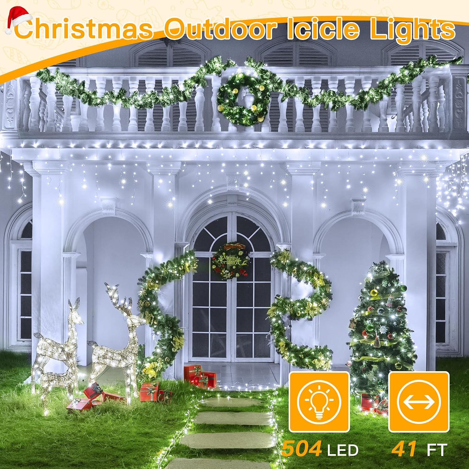 Ollny 41ft Cool White Outdoor Icicle Lights Review: 504 LED, Remote, Waterproof - Image 2