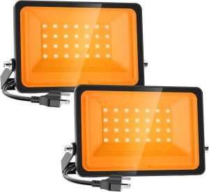 Onforu Orange Halloween Flood Lights, 30W Dusk to Dawn Floodlight 2 Pack LED Spot Lights Outdoor Decoration, Auto ON/Off Plug in Spotlights, IP65 Waterproof Uplighting Uplights for Party Garden