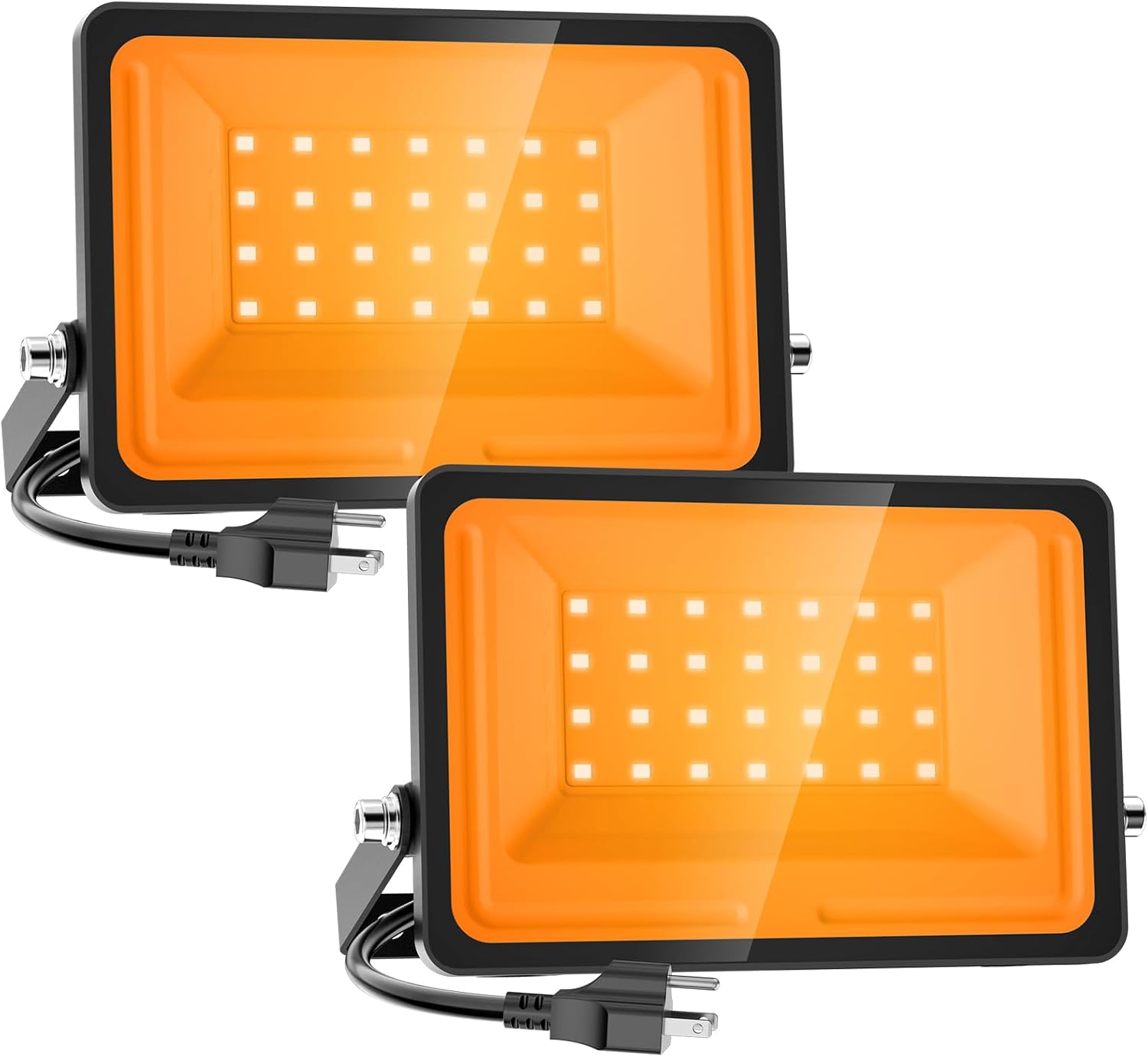 Onforu Orange Halloween Flood Lights, 30W Dusk to Dawn Floodlight 2 Pack LED Spot Lights Outdoor Decoration, Auto ON/Off Plug in Spotlights, IP65 Waterproof Uplighting Uplights for Party Garden