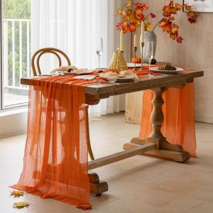 Orange Fall Table Runner Cheesecloth 120 Inch Thanksgiving Home Decorations | For Thanksgiving Friendsgiving Wedding Bridal Shower Baby Shower Engagement Party 10FT Rustic Boho Home Decor