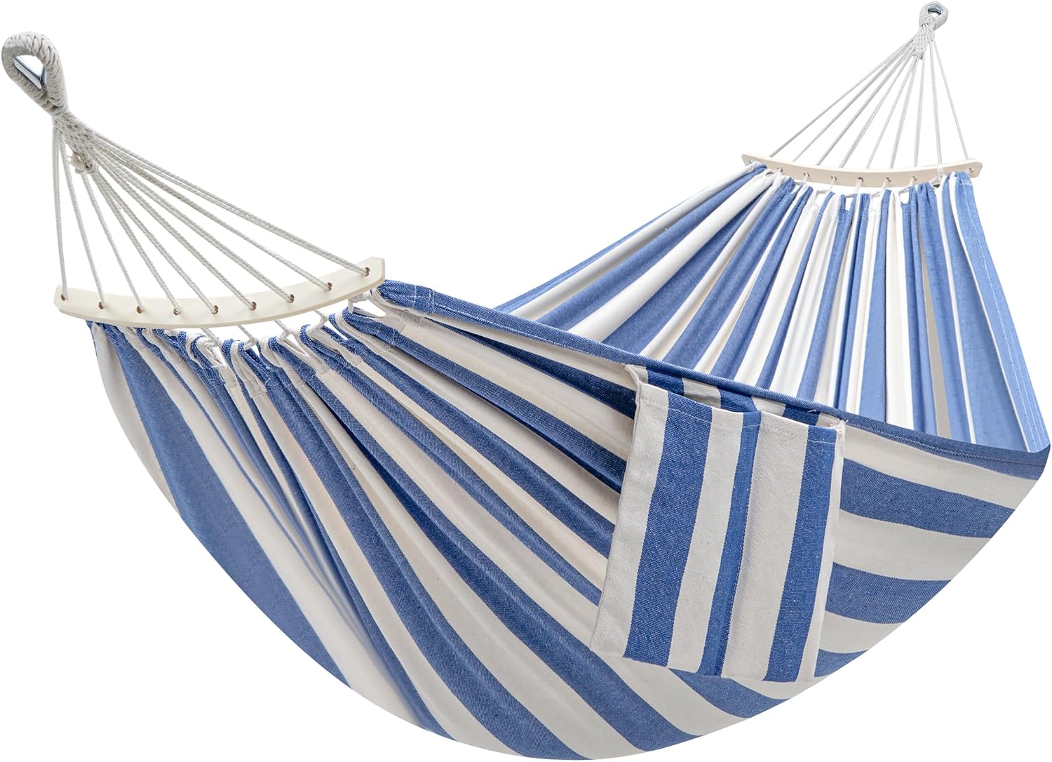 GAFETE Double Hammock for Outside with Tree Straps, Replacement for Stand (Blue & White Stripes, Medium)