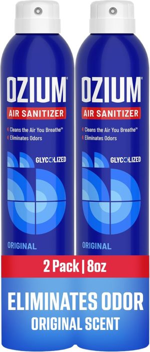 Ozium 8 Oz. Air Sanitizer & Odor Eliminator Spray | For Homes, Cars, Offices and More, Original Scent, Pack of 2