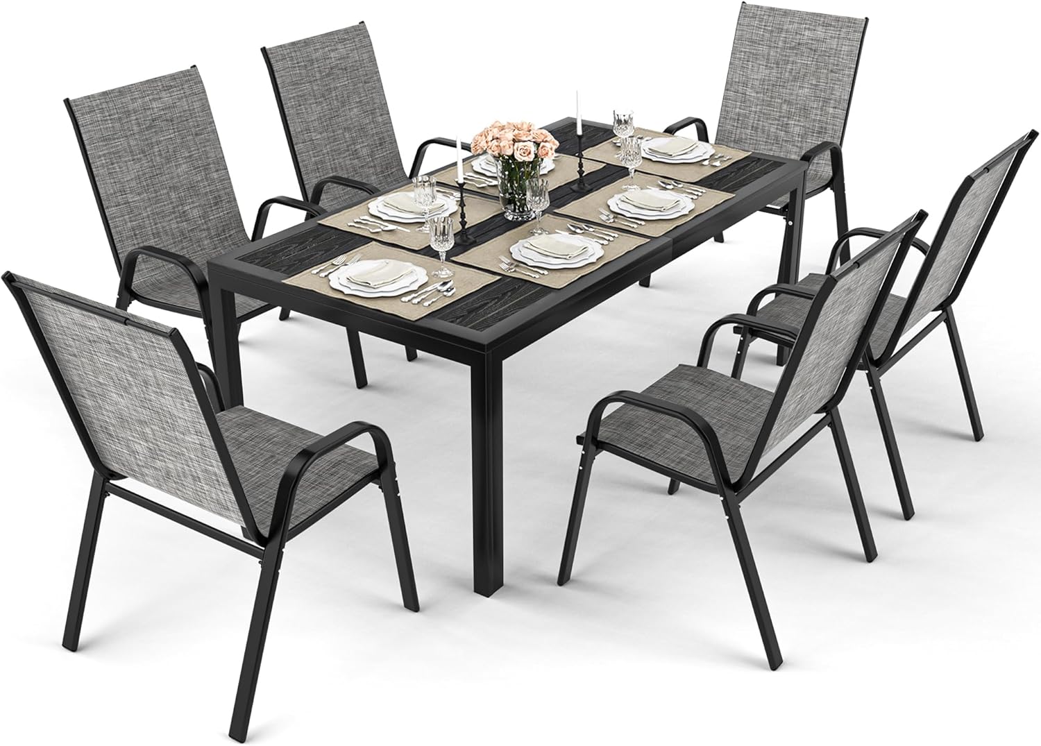 pamapic 7 pc grey patio dining set review steel table textilene chairs.jpg