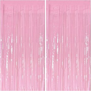 Pastel Pink Party Streamers Foil Fringe Backdrop Curtains Tinsel Streamers Birthday Party Decorations Fringe Backdrop for Birthday Valentines Gender Reveal Party Bridal Shower