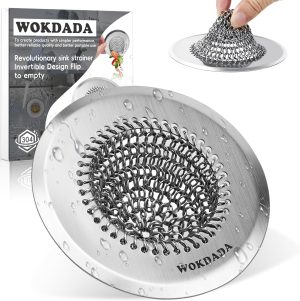 Kitchen Sink Drain Strainer,Patented Reversible Chain Mesh Basket Anti-Clog | Revolutionary Sink Strainer,Easy Clean,Fast Drainage,304 Stainless Steel Rust-Proof,4.4" Large Capacity Food Catcher/Handmade
