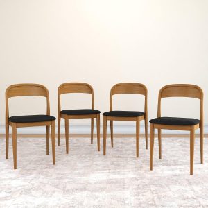 Plank+Beam Loar Upholstered Dining Chairs Set of 4, Pecan/Black | Sustainable Comfort, Low-VOC Finishes, Engineered Wood, Easy Assembly