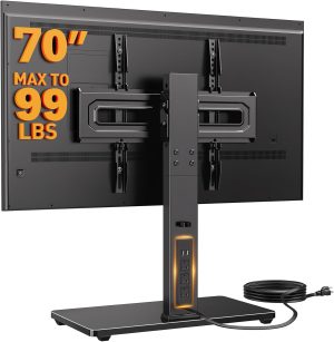 Perlegear Swivel TV Stand with Power Outlet for 32–72 inch TVs up to 99 lbs | Stable Tempered Glass Base, Universal TV Stand Base with Tilt, 9 height adjustments,cable management, max VESA 600x400mm