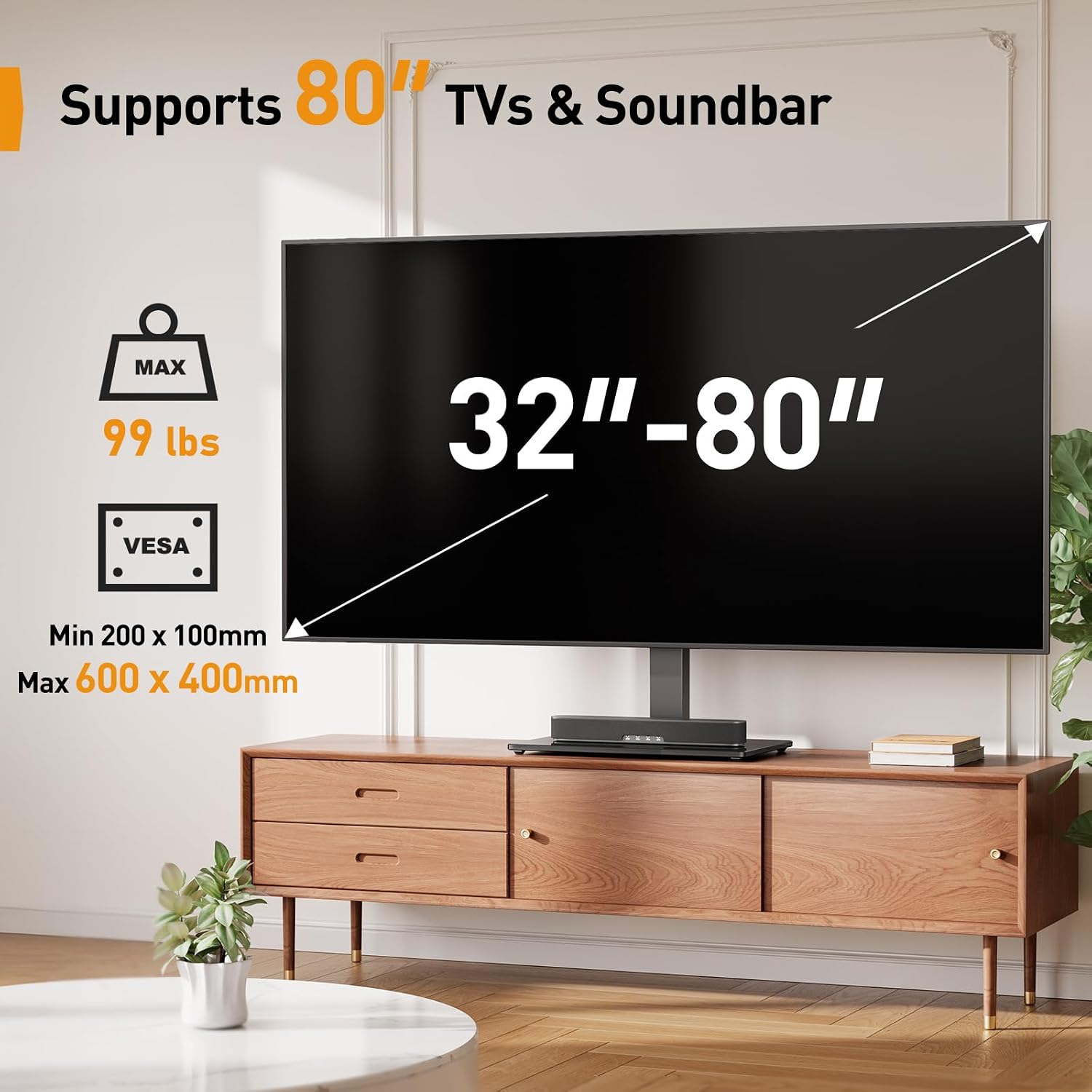 Perlegear Universal Swivel TV Stand (32-80") with Power Outlet & Height Adjust - Image 2