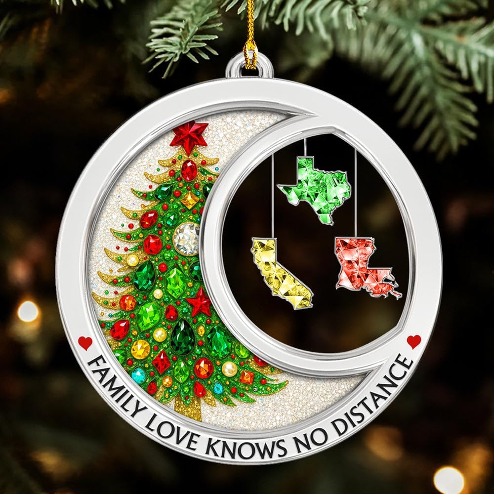 Wrappiness Family Love Knows No Distance Ornament Long Distance Gifts | Custom Family Names, Crystal-Clear Acrylic Ornament, Christmas Tree Decor Gift, Family Housewarming, Holiday Keepsake
