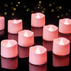 Homemory 12-Pack Pink Flameless Battery Tea Light Candles, 200+ Hours | Flickering LED Tealights for Valentine's Day, Cozy Home Decor, Weddings, Birthdays, Baby Showers and Romantic Dinner Settings