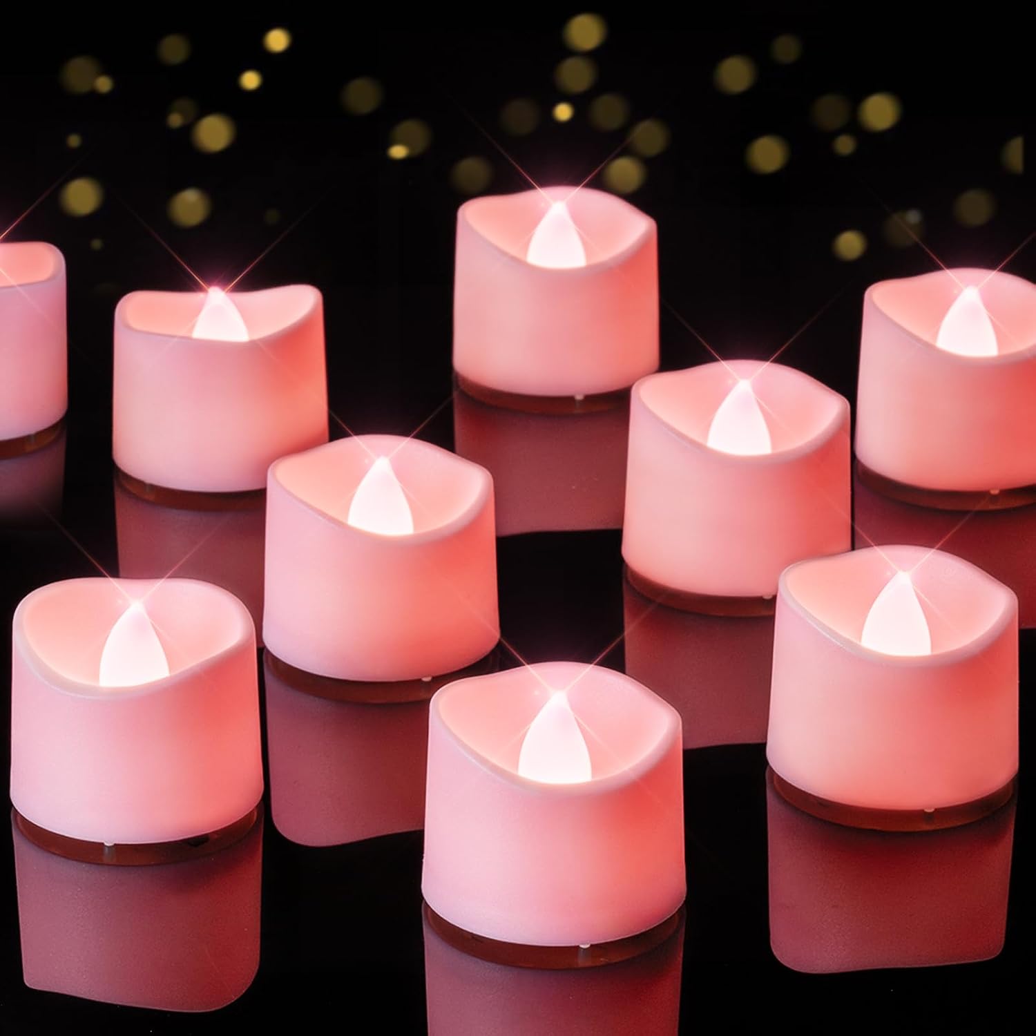 Homemory 12-Pack Pink Flameless Battery Tea Light Candles, 200+ Hours | Flickering LED Tealights for Valentine's Day, Cozy Home Decor, Weddings, Birthdays, Baby Showers and Romantic Dinner Settings