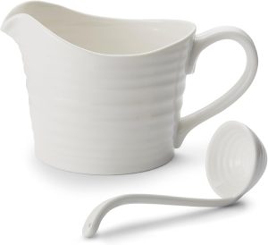 Portmeirion Sophie Conran Mini Sauce Jug & Ladle Set, 1 Pint - White | Fine Porcelain Serving Jug with Matching Ladle for Gravy, Sauces, Dressings, Cream & Milk, Microwave & Dishwasher Safe