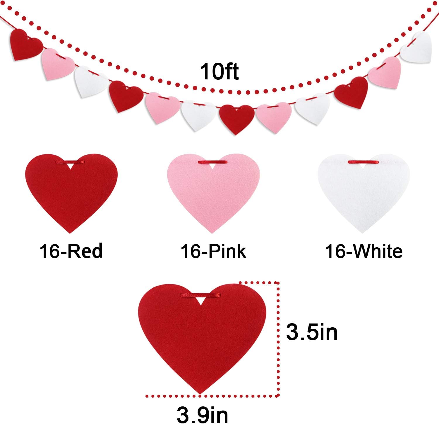Pre-Strung Red Pink White Felt Heart Garland for Valentine's & Parties - Image 2