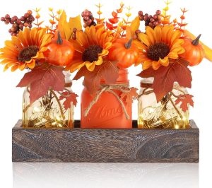Mason Jar Fall Thanksgiving Table Decorations, Centerpieces for Tables | Mason Jar Fall Table Decor, Pumpkin Thanksgiving Table Centerpieces Decor for Home Kitchen Dining Table, Fall Decor