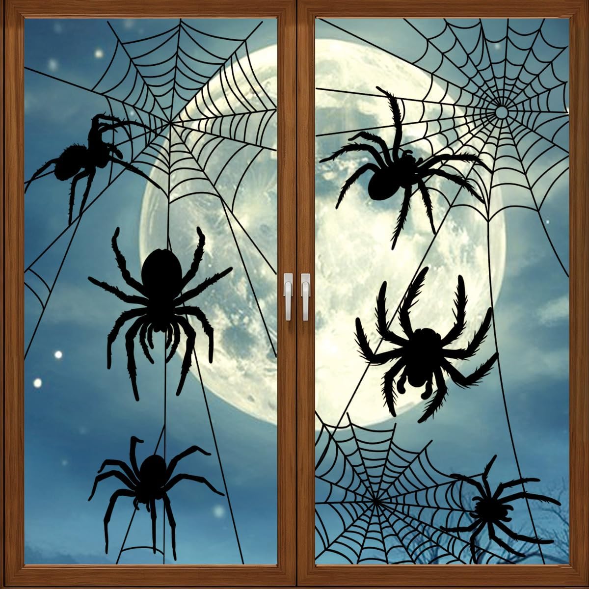 Large Halloween Spider Web Window Cling for Glass Windows,35"×14",2 Sheets | Glue-Free, No Residue, Double-Sided, Reusable Static PVC Spooky Spider Clings for Home Classroom Office Party Decoration