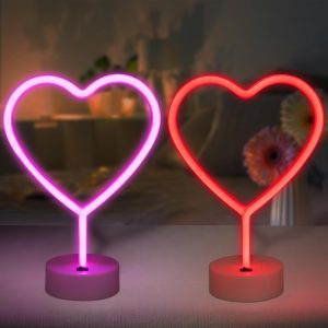 BRIGHTDECK 2 Pack Heart Neon Signs, Pink LED Lights, USB or Battery Powered | 2 Pack Pink Red Heart Neon Signs with USB or Battery Power for Bedroom, Wedding, Party and Valentine's Day Decor