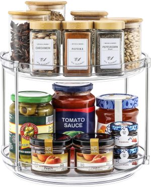 2 Tier Non-Skid Acrylic Lazy Susan Turntable Organizer - Rotating Spice Rack - Spinning Organization Tray for Kitchen, Pantry, Countertop, Closet, Bathroom, Vanity, Medicine Cabinet Organizing, 9.25''