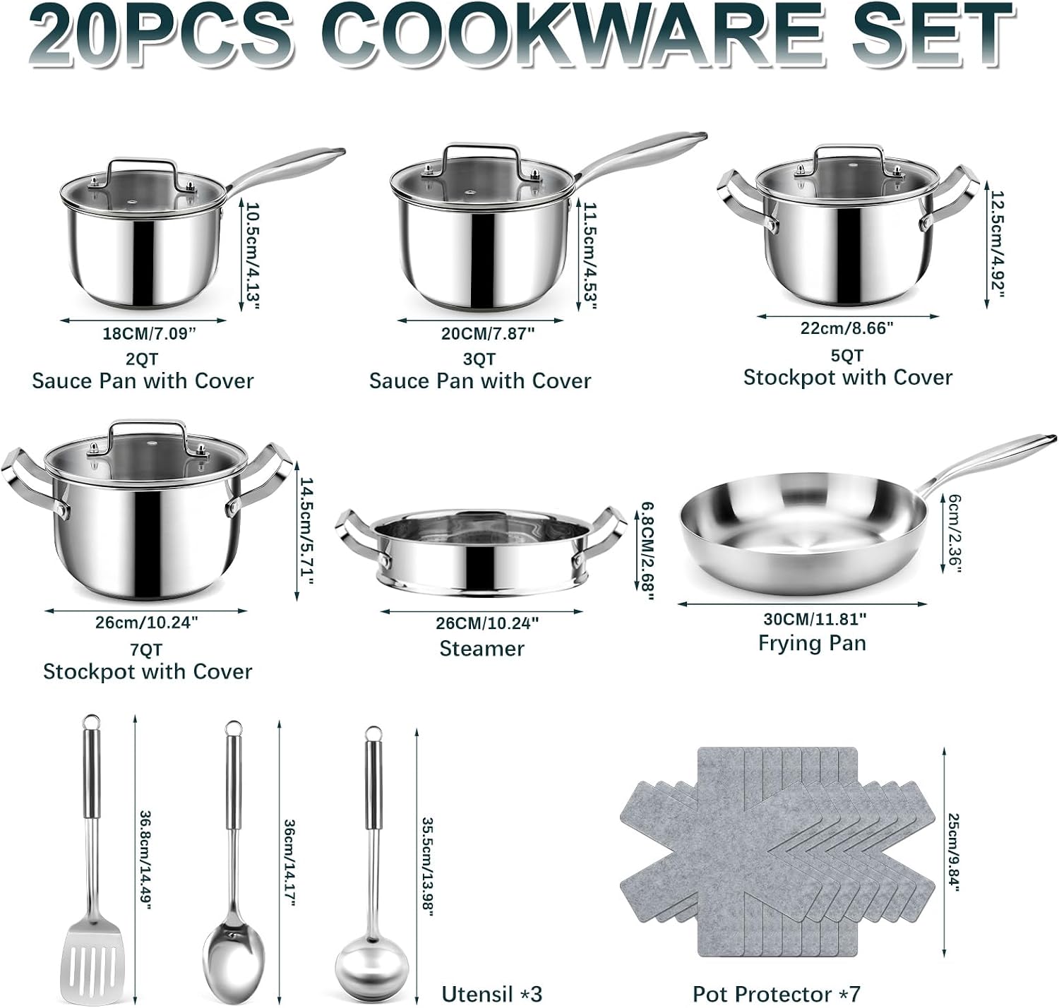 Review: 20-Pc Professional Stainless Steel Cookware. Induction/Oven/Dishwasher Safe. - Image 2