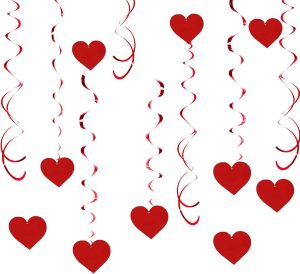 Red Heart Party Streamers Set, 20 PCS Single & Double Swirl Decorations with Foil Hearts - 35.5 Inch Hanging Decor for Valentine's Day, Weddings & Anniversary Parties