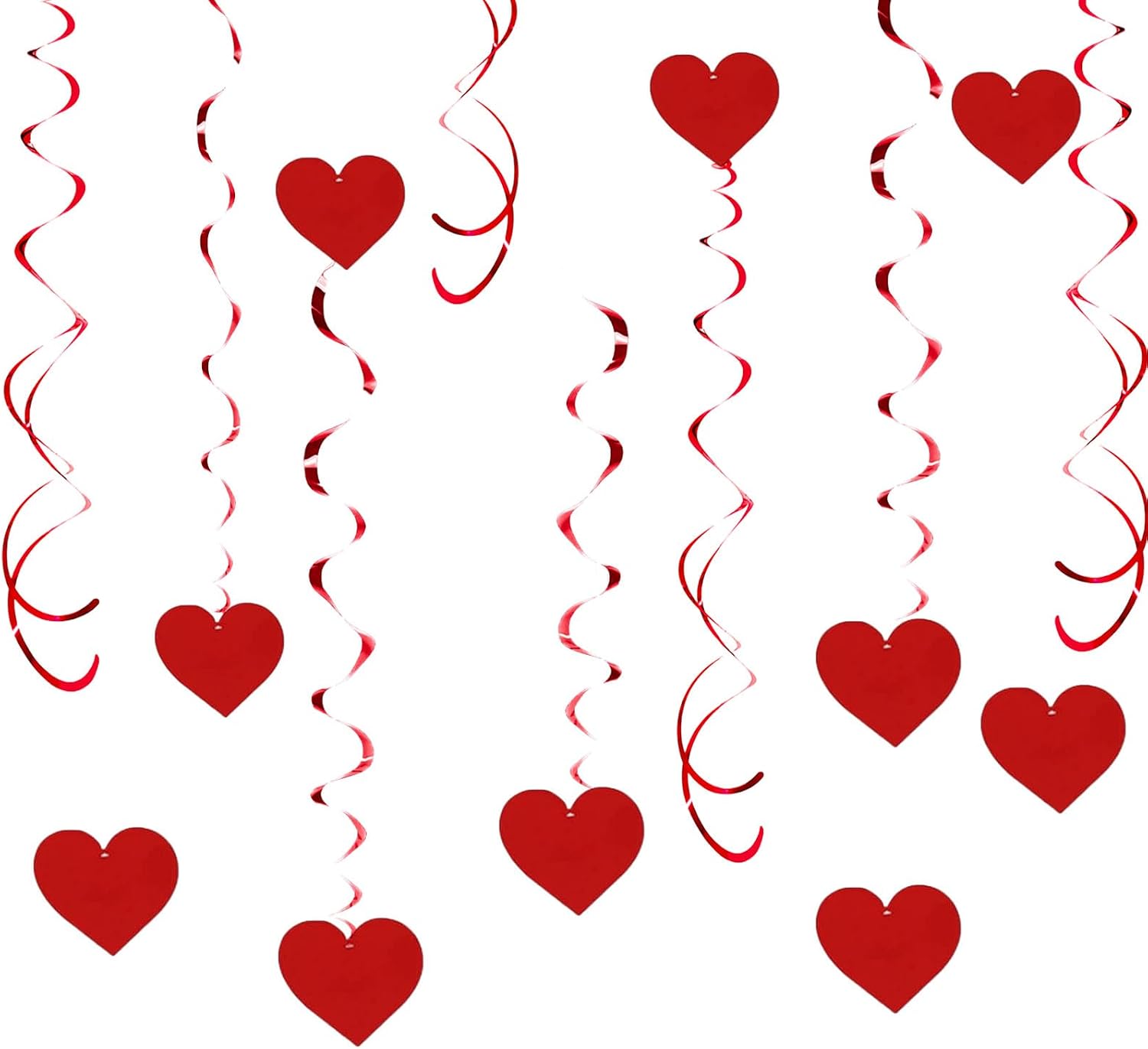 Red Heart Party Streamers Set, 20 PCS Single & Double Swirl Decorations with Foil Hearts - 35.5 Inch Hanging Decor for Valentine's Day, Weddings & Anniversary Parties
