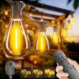200FT Outdoor String Lights with Remote & Dimmable, 72+2 Shatterproof Waterproof Bulbs, Dimmable Outside Hanging Patio Lights for Backyard, Porch, Deck, Garden 2200K Warm White