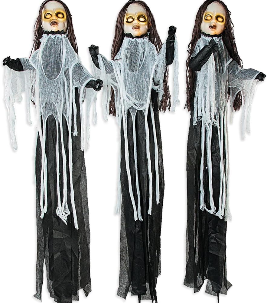 Light Up Halloween Outdoor Spooky Dolls - Set of 3 Yard Decorations - 5 Feet Tall