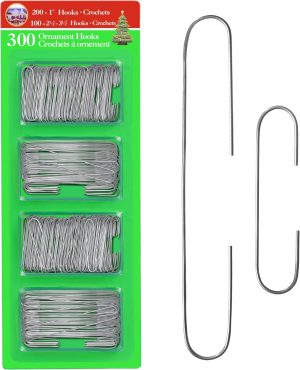 Silver Christmas Tree Ornament Hooks - Metal Wire Decoration Hanging 300 Pk