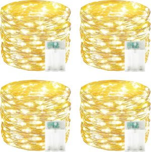 4 Pack 60 LED Fairy Lights Battery Operated with Timer, 20 FT String Lights | Cuttable Copper Wire, Waterproof Battery Lights for Indoor Outdoor, Wedding, Centerpiece, Bedroom, DIY, Christmas Decorations