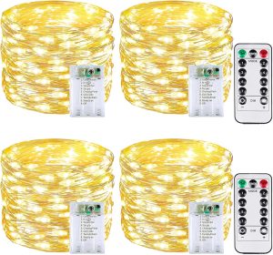 4 Pack 60 LED Fairy Lights Battery Operated with Remote, 20 FT Warm White | Cuttable, 8 Modes, Memory, Dimmable, Waterproof Battery String Lights with Timer for Indoor Outdoor, Christmas Decorations