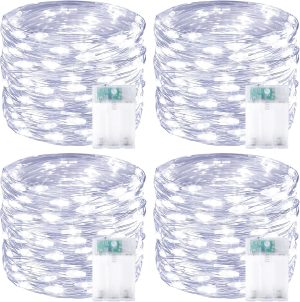 4 Pack 60 LED Fairy Lights Battery Operated with Timer, 20 FT Cool White | Cuttable Copper Wire, Waterproof Battery String Lights for Indoor Outdoor, Wedding, Bedroom, Home, DIY, Christmas Decorations