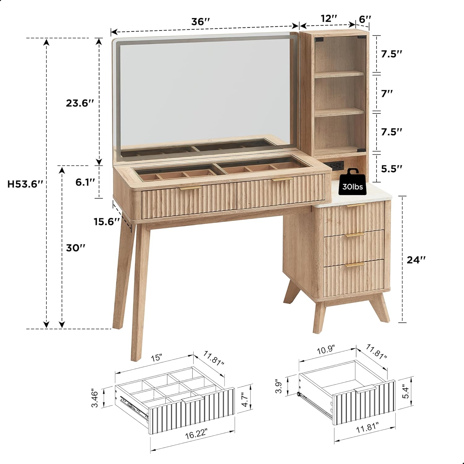 Review: 48" Fluted Oak Vanity, Smart LED Mirror, Glass Top, Storage, Charging (77 chars) - Image 2