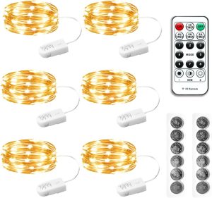 HXWEIYE 6 Pack Fairy Lights Battery Operated with Remote & Timer, 7ft 20LED | Mini Firefly Starry Lights, Mason Jar Light, For Indoor Outdoor Bottle Tree Wreath Wedding Halloween Thanksgiving, Warm White
