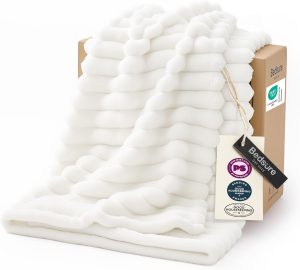 Bedsure GentleSoft White Throw Blanket for Couch - Birthday Gifts for Women Mom Her Girls, Cozy Fleece Blanket for Sofa Bed, Living Room Home Bedroom Decor Dorm Essentials, Off White, 50x60 Inches