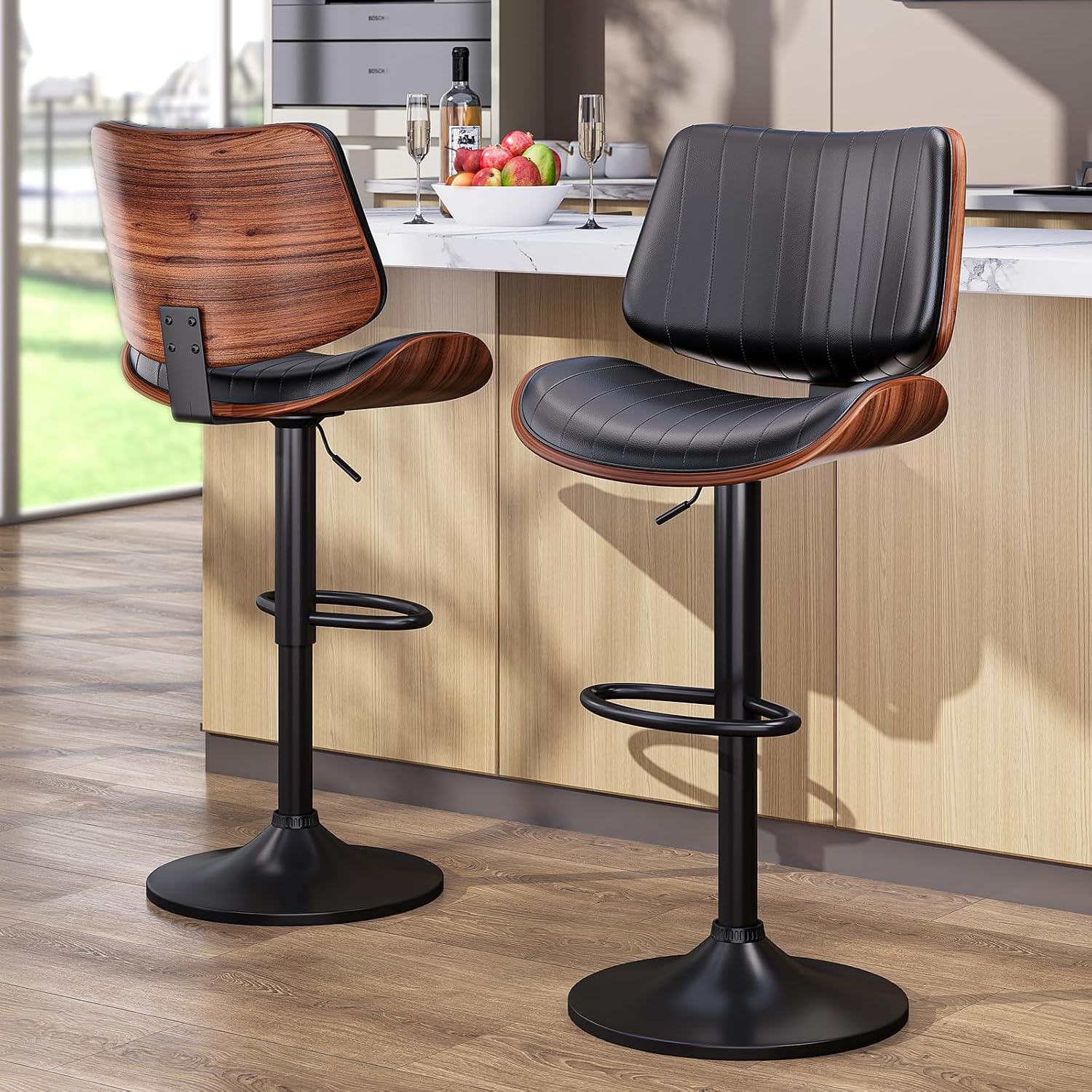 Review: Black Bentwood Swivel PU Leather Bar Stools (Set of 2) - Image 2