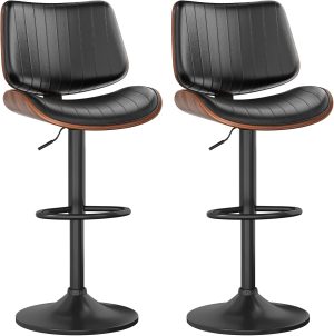 YaFiti Bentwood Swivel Bar Stools Set of 2, Bar Stools for Kitchen, Black | PU Leather Upholstered Barstools with Back and Footrest for Bar, Kitchen, Dining Room