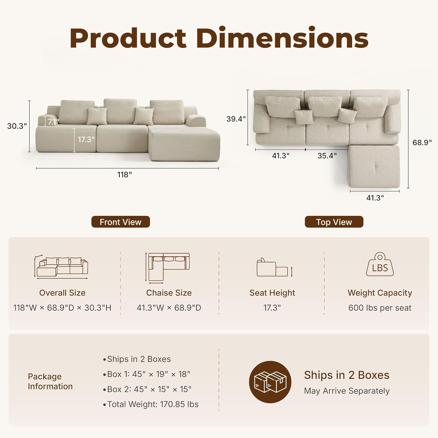 Review: Comfy Beige Cloud Sectional Sofa. Modular L-Shape w/ Deep Chenille Seat. - Image 2