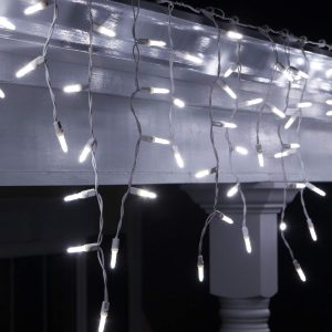 Wintergreen Lighting 70 M5 Cool White LED Icicle Christmas Lights, 7 ft White Wire Indoor/Outdoor Commercial Grade Holiday, Party & Bedroom Home Decor Lighting