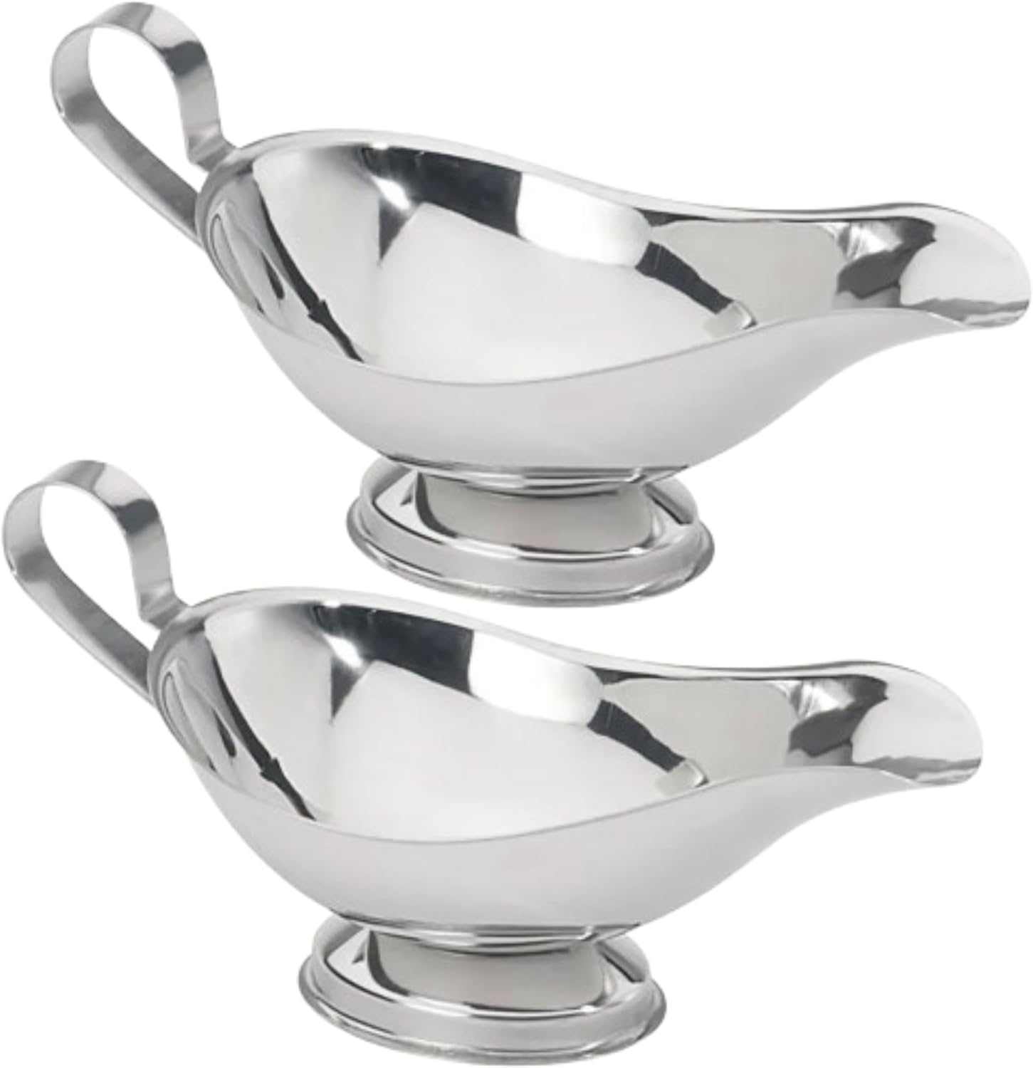 Stainless Steel Gravy Boat – Elegant Sauce Server with Gadroon Base & Easy-Pour Lip – Durable Metal Sauce Boat for Gravy, Dressings, Syrups, and Condiments – Dishwasher Safe (2, 8 Oz.)