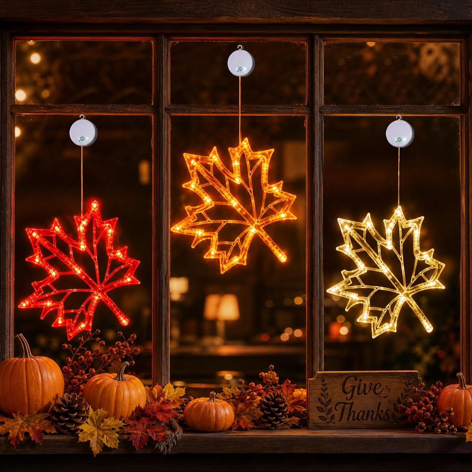 Fall Decor Window Lights 2026, Thanksgiving Decorations LED Lights | Fall Lights with Suction Cups, Thanksgiving Lights Battery Operated(Exclusive), Slow Fade Mode and Timer, Autumn Decorations