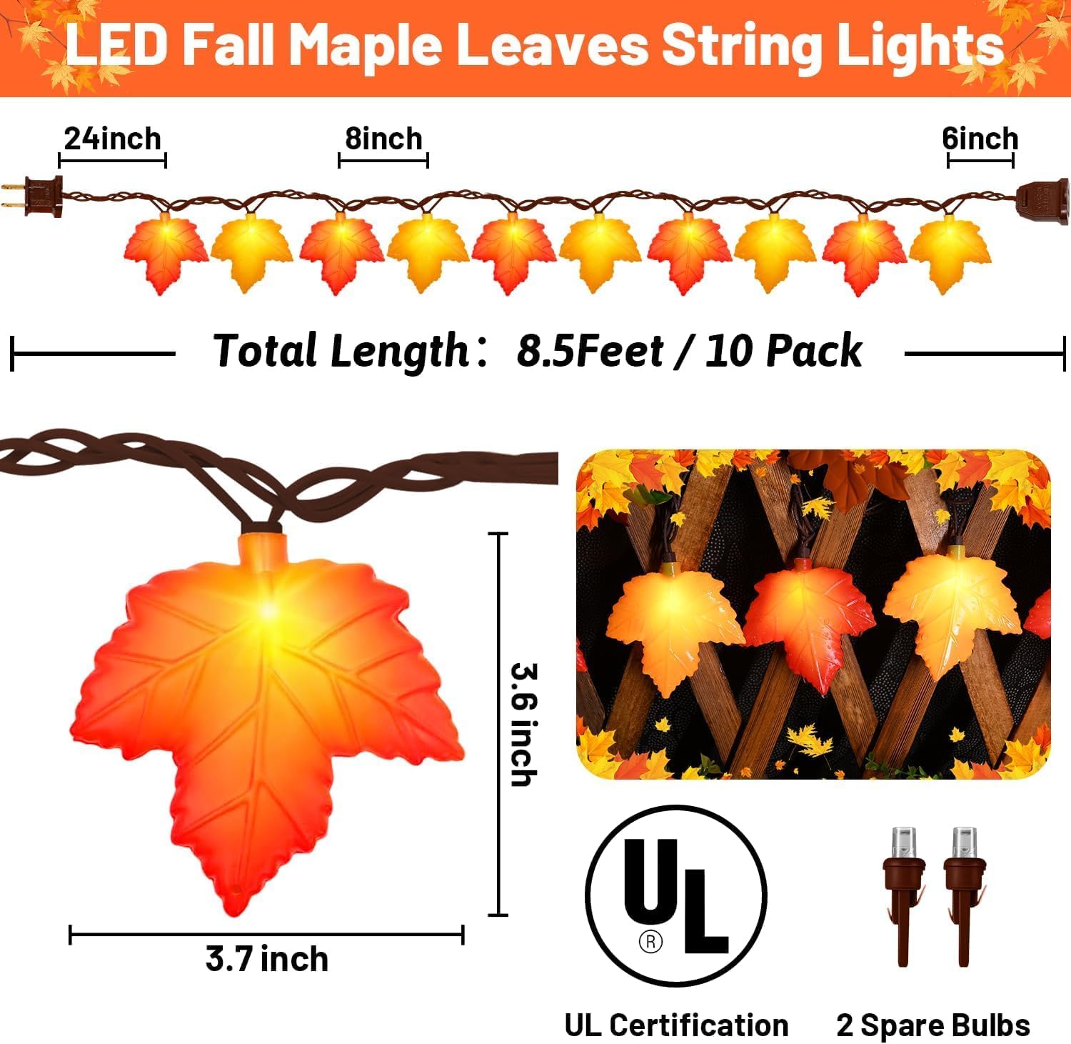 Review: Fall 3D Leaf LED String Lights - 8.5ft Orange/Yellow Plug-in Decor - Image 2