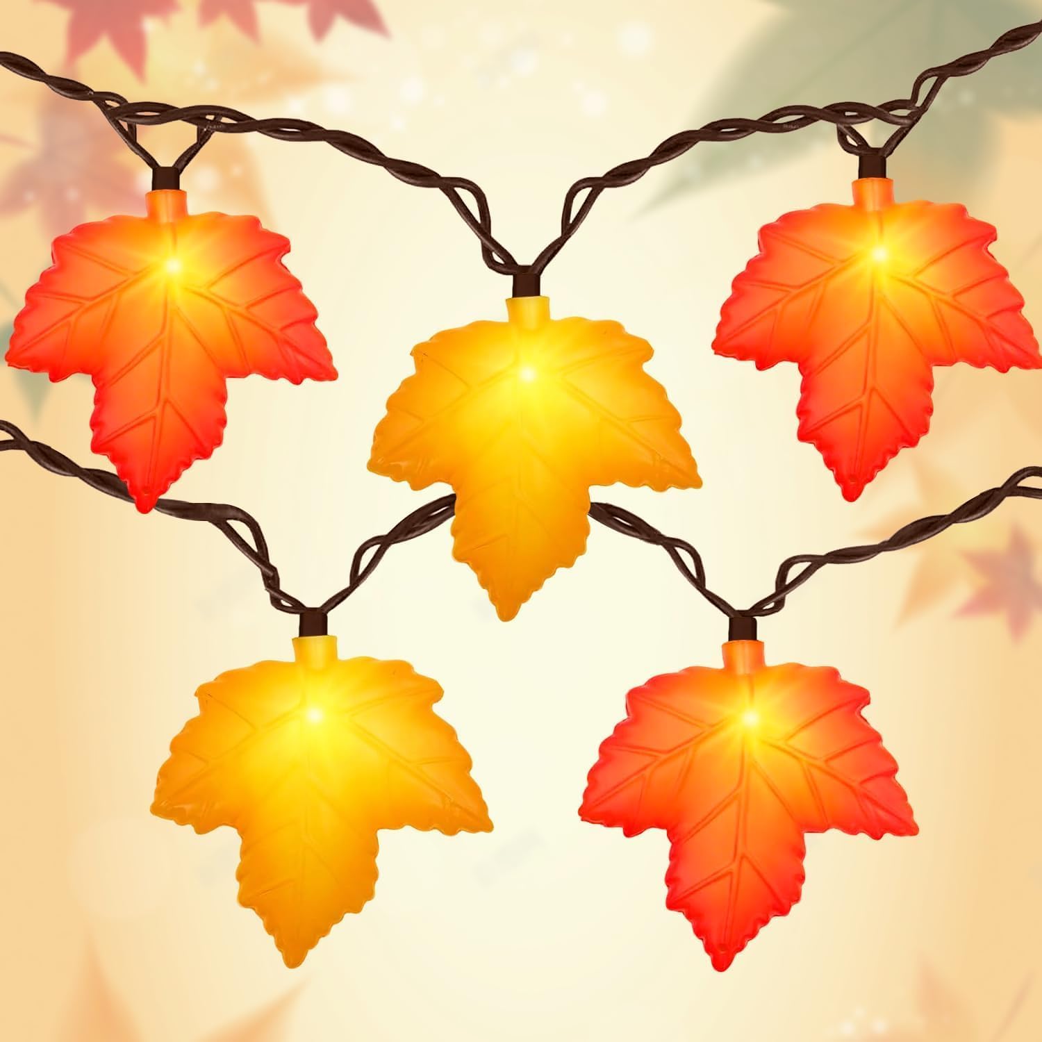 Fall Decor - LED Fall String Lights Orange Yellow Leaf Lights, 8.5Ft 3D Leaf String Lights Plug in with 10 LED Bulbs for Indoor Outdoor Home Harvest Party Autumn & Thanksgiving Decorations, 0.07W