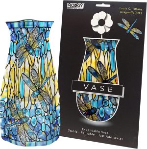 Collapsible and Expandable Plastic Flower Vase, Unbreakable, Foldable, Decorative Modern Centerpieces, Table Decorations, Louis C. Tiffany Dragonfly, 1 Pack