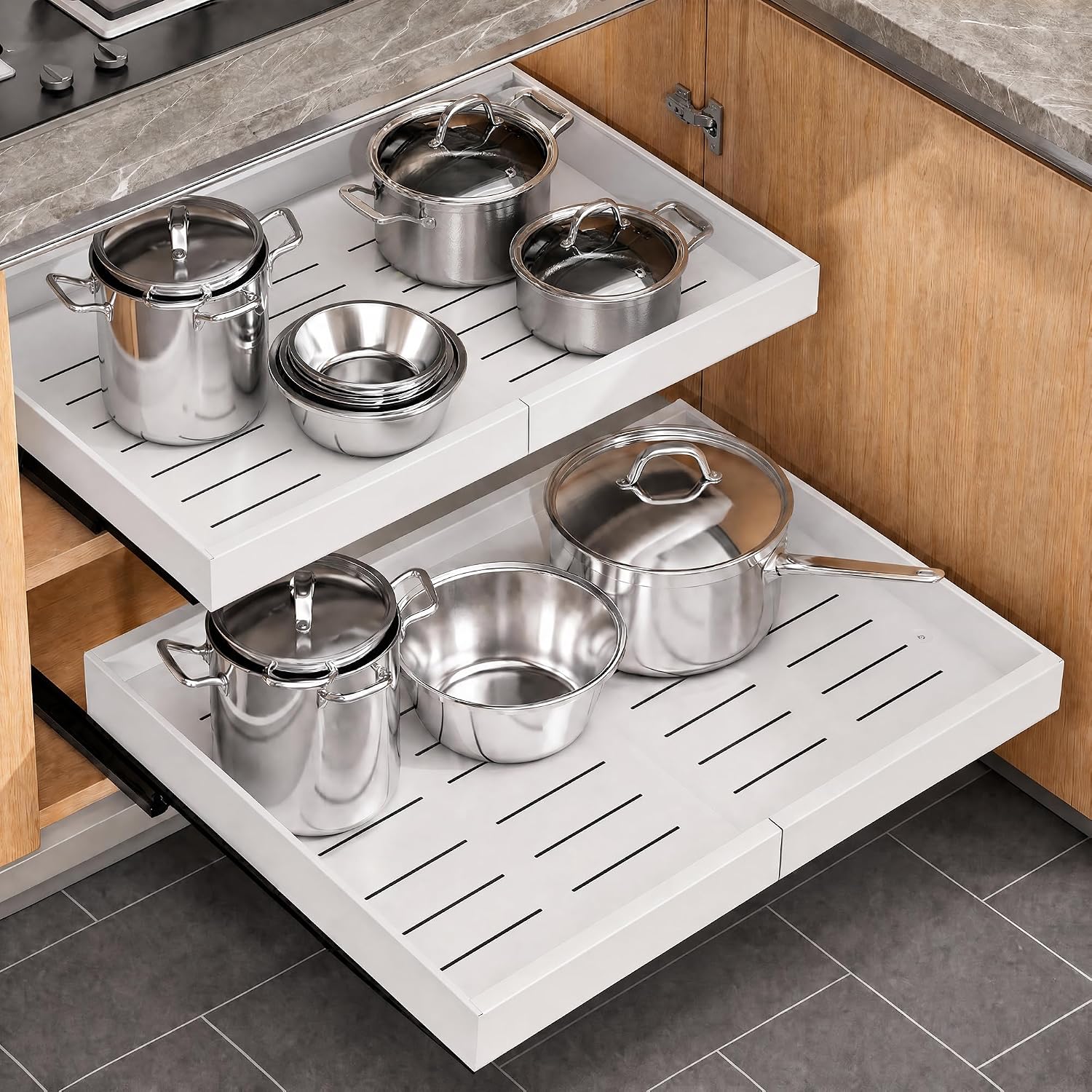Garvee 2 Pack Pull Out Cabinet Organizers, Expandable 12.2"-18.9" Width