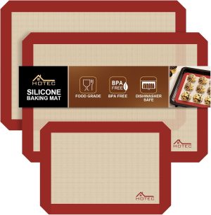 HOTEC Silicone Baking Mats 3 Pack – Non-Stick Reusable Silicone Baking Sheets for Oven – Cookie & Macaron Mats – 2 Half Sheet + 1 Quarter Sheet – BPA-Free, Dishwasher Safe