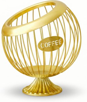 AIYICIII Tall Coffee Pod Holder with Base - Large Capacity Keurig K-Cup & Nespresso Vertuo Organizer, Metal Coffee Pod Storage, Coffee Bar Accessories and Decor (Tall - Gold)
