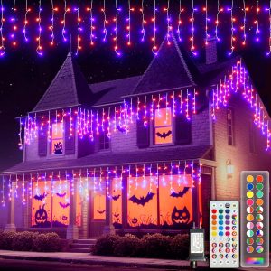 LitHome 35 Colors Changing Icicle Lights for Outdoor Connectable, 26FT | Halloween Icicle Lights Outside with Remote Plug in, Purple and Orange String Light for Holiday Roof Home Indoor Xmas Decor